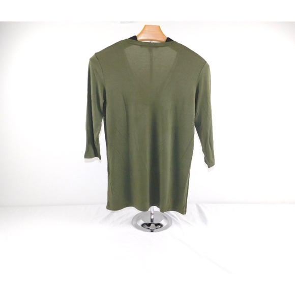 Rendez-Vous Paris Olive Green 3/4 Sleeve V-Neck Tunic Top | Size 3 - Picture 4 of 6